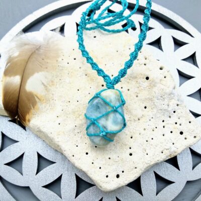 Makrame verižica Akvamarin